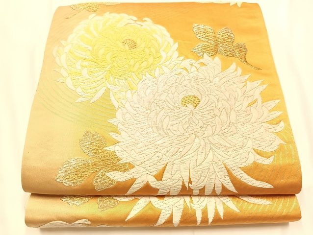 平和屋着物◎六通柄袋帯 唐織 草花文 乱菊 金糸 正絹 逸品 AAAJ8093Bsa