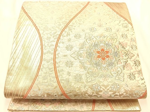 平和屋着物◎六通柄袋帯 立涌花文 綾にしき 金銀糸 正絹 逸品 AAAJ8098Bsa