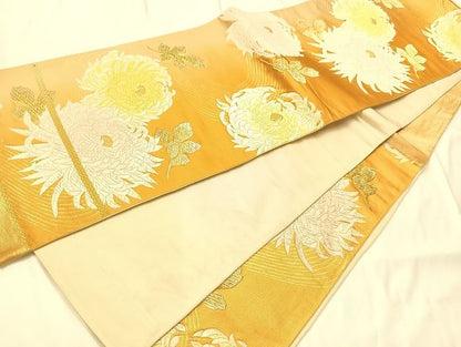 平和屋着物◎六通柄袋帯 唐織 草花文 乱菊 金糸 正絹 逸品 AAAJ8093Bsa