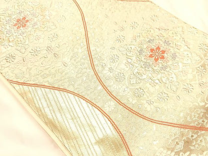 平和屋着物◎六通柄袋帯 立涌花文 綾にしき 金銀糸 正絹 逸品 AAAJ8098Bsa