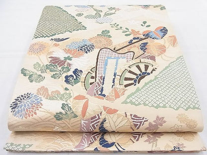 平和屋着物◎六通柄袋帯 唐織 御所車花文 金糸 逸品 BAAJ8384ns