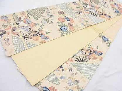 平和屋着物◎六通柄袋帯 唐織 御所車花文 金糸 逸品 BAAJ8384ns