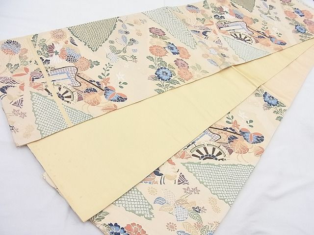 平和屋着物◎六通柄袋帯 唐織 御所車花文 金糸 逸品 BAAJ8384ns