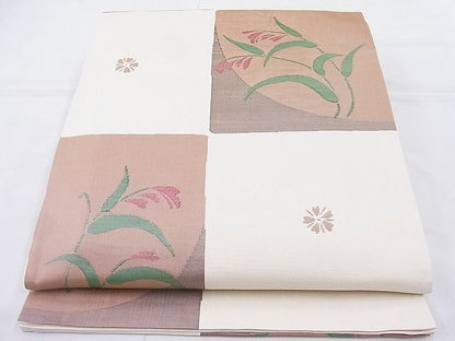 平和屋着物◎六通柄袋帯 雲母 市松花文 逸品 BAAK5082ns