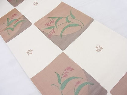 平和屋着物◎六通柄袋帯 雲母 市松花文 逸品 BAAK5082ns