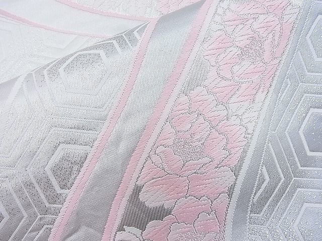 平和屋着物◎六通柄袋帯 唐織 流水牡丹文 銀糸 逸品 BAAK5080ns