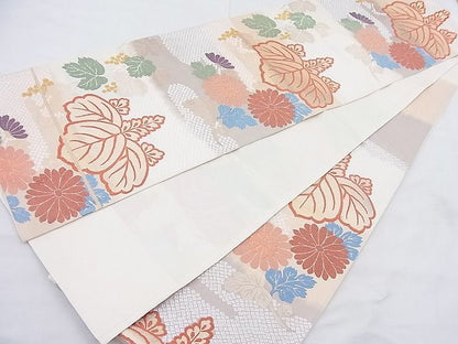 平和屋着物◎六通柄袋帯 しろがね唐織文 金糸 逸品 BAAK5066ns