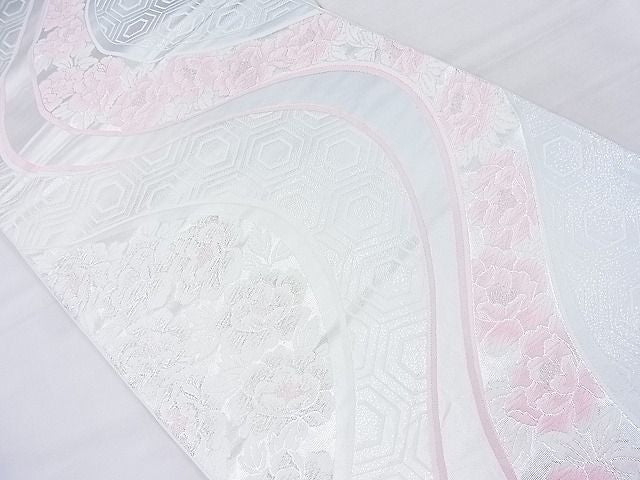 平和屋着物◎六通柄袋帯 唐織 流水牡丹文 銀糸 逸品 BAAK5080ns