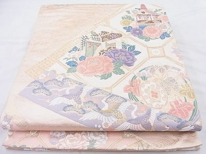 平和屋着物◎六通柄袋帯 唐織 裂取花丸文 九百錦 金糸 逸品 BAAK5109ns