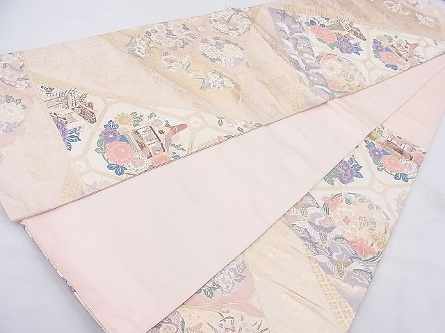 平和屋着物◎六通柄袋帯 唐織 裂取花丸文 九百錦 金糸 逸品 BAAK5109ns