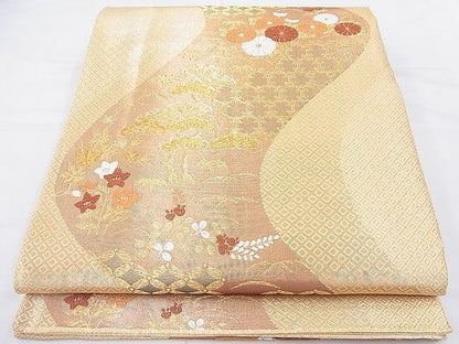 平和屋着物◎佐賀錦 六通柄袋帯 唐織 流水吉祥秋草文 金糸 逸品 BAAK5144ns