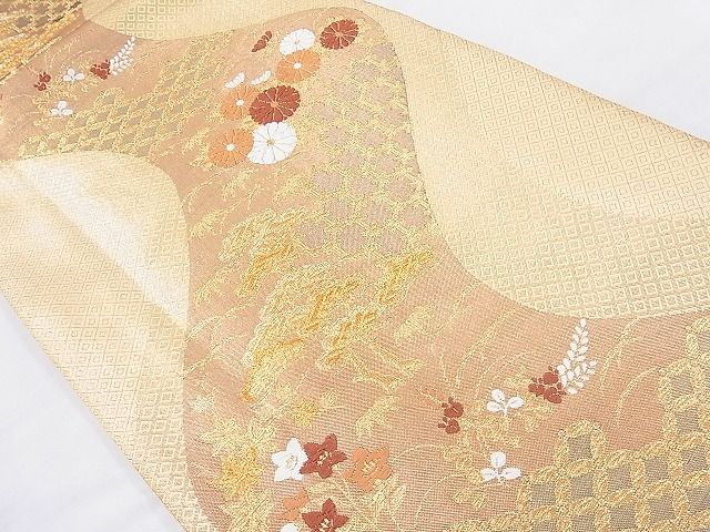 平和屋着物◎佐賀錦 六通柄袋帯 唐織 流水吉祥秋草文 金糸 逸品 BAAK5144ns