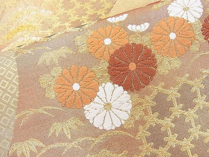 平和屋着物◎佐賀錦 六通柄袋帯 唐織 流水吉祥秋草文 金糸 逸品 BAAK5144ns