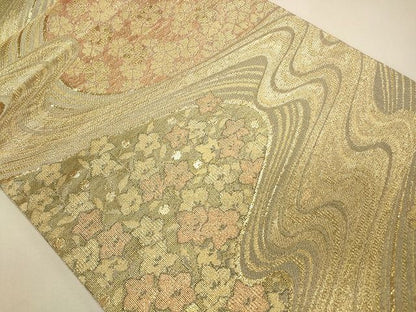 平和屋着物◎六通柄袋帯 流水草花文 金糸 鈴乃屋扱い 逸品 CAAH5617qe