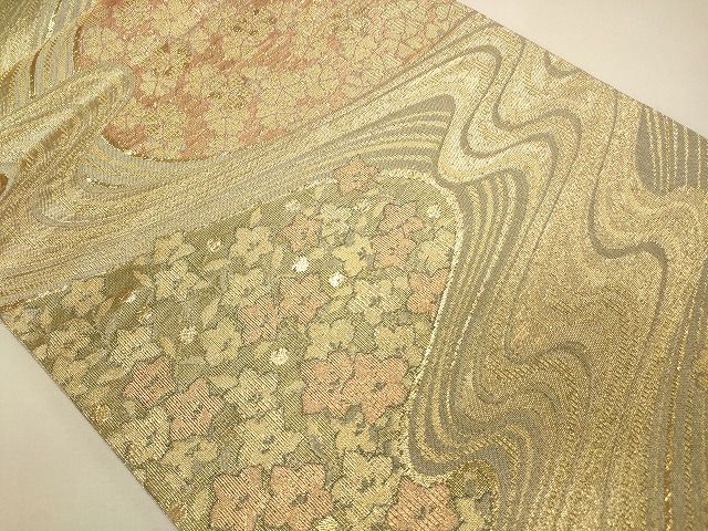 平和屋着物◎六通柄袋帯 流水草花文 金糸 鈴乃屋扱い 逸品 CAAH5617qe