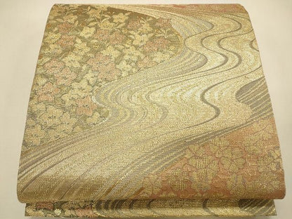 平和屋着物◎六通柄袋帯 流水草花文 金糸 鈴乃屋扱い 逸品 CAAH5617qe