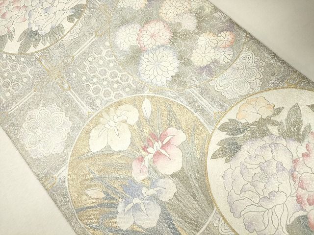 平和屋着物■太鼓柄袋帯 綴れ 天井花丸文 金銀彩 逸品 CAAG3061eg