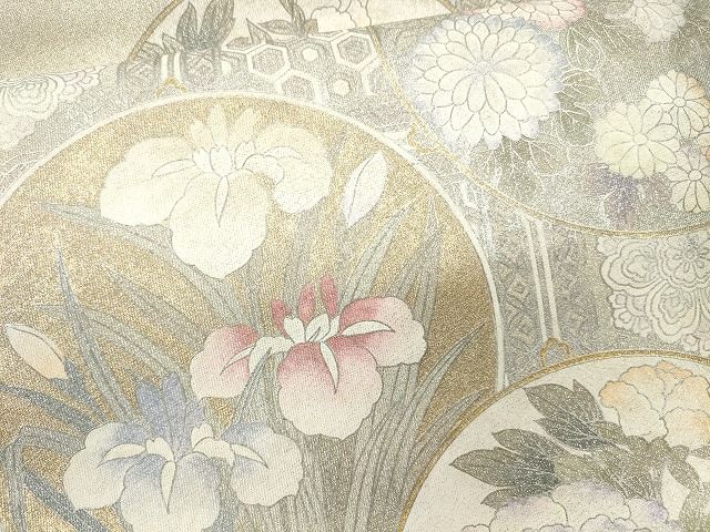 平和屋着物■太鼓柄袋帯 綴れ 天井花丸文 金銀彩 逸品 CAAG3061eg