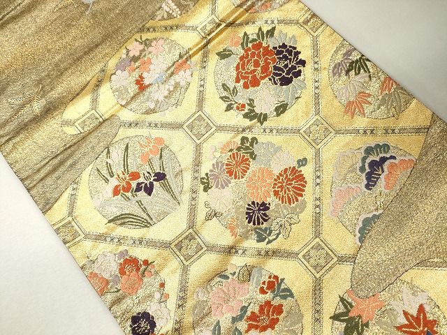 平和屋着物■六通柄袋帯 格天井花丸文 金糸 逸品 CAAG3075eg