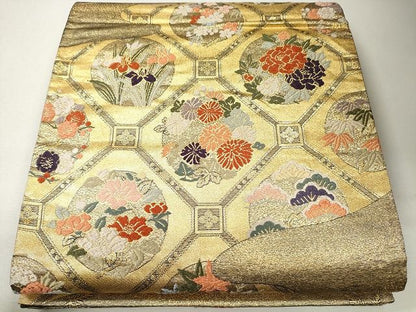 平和屋着物■六通柄袋帯 格天井花丸文 金糸 逸品 CAAG3075eg