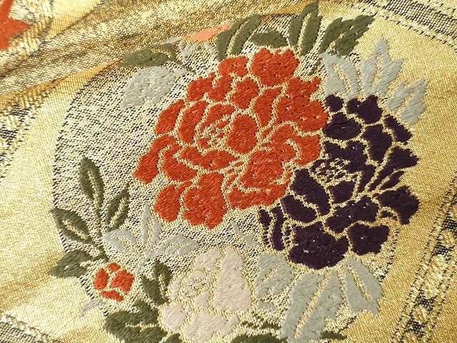 平和屋着物■六通柄袋帯 格天井花丸文 金糸 逸品 CAAG3075eg