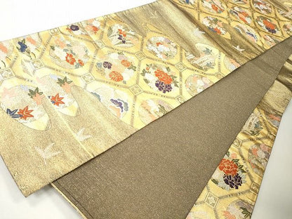平和屋着物■六通柄袋帯 格天井花丸文 金糸 逸品 CAAG3075eg