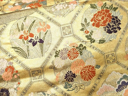 平和屋着物■六通柄袋帯 格天井花丸文 金糸 逸品 CAAG3075eg