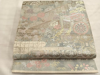 平和屋着物◎西陣 服部織物謹製 六通柄袋帯 こはく錦 御所車風景花文 金銀糸 逸品 BAAJ2602du