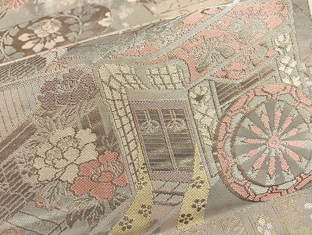 平和屋着物◎西陣 服部織物謹製 六通柄袋帯 こはく錦 御所車風景花文 金銀糸 逸品 BAAJ2602du