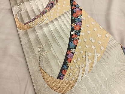 平和屋着物◎佐賀錦 六通柄袋帯 唐織 孔雀草花文 金銀糸 逸品 BAAJ2639du