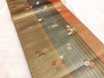 平和屋着物◎六通柄袋帯 唐織 草花間道 金銀糸 逸品 BAAJ9927du