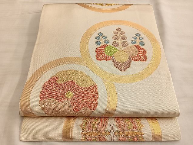 平和屋着物◎全通柄 本袋帯 桐花蝶丸文 金糸 逸品 BAAJ9936du