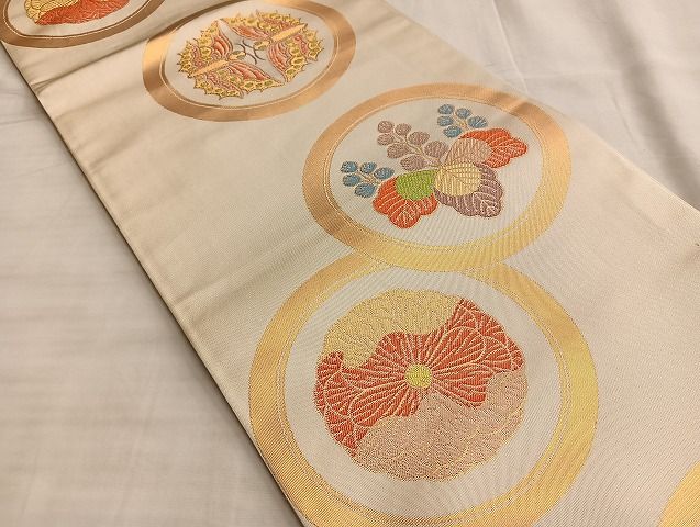 平和屋着物◎全通柄 本袋帯 桐花蝶丸文 金糸 逸品 BAAJ9936du