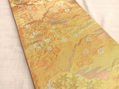 平和屋着物◎六通柄袋帯 唐織 遠山草花文 金銀糸 逸品 BAAJ9939du