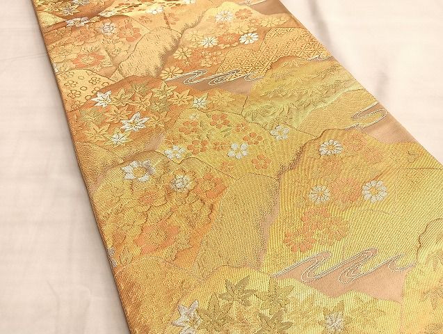 平和屋着物◎六通柄袋帯 唐織 遠山草花文 金銀糸 逸品 BAAJ9939du