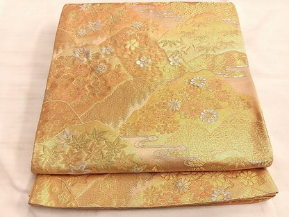 平和屋着物◎六通柄袋帯 唐織 遠山草花文 金銀糸 逸品 BAAJ9939du