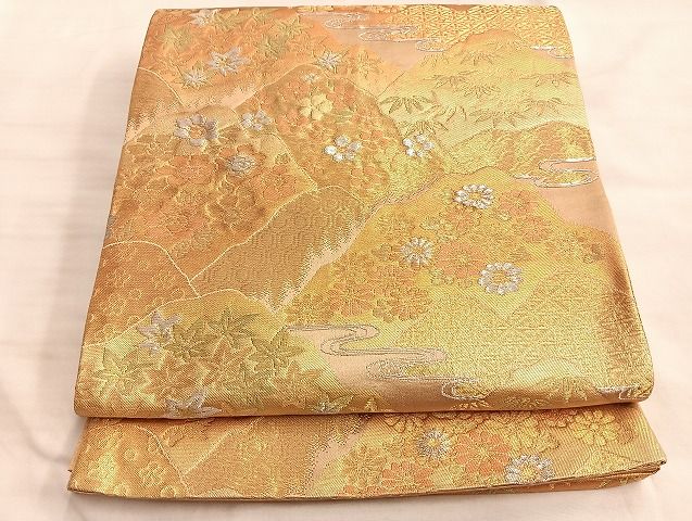 平和屋着物◎六通柄袋帯 唐織 遠山草花文 金銀糸 逸品 BAAJ9939du