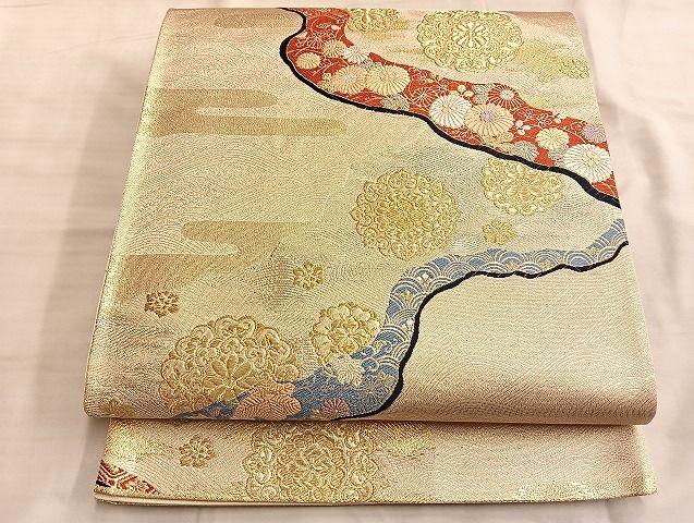 平和屋着物◎六通柄袋帯 道長花唐草文 金銀彩 逸品 CAAF2827ca