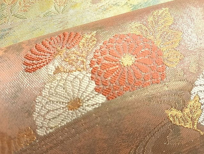 平和屋着物◎西陣 六通柄袋帯 御影綿 菊華流水文 金糸 引箔 反端付き 逸品 BAAJ9971du