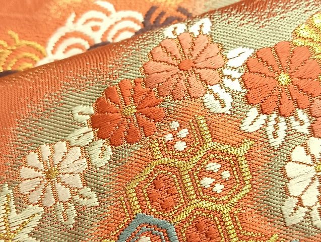 平和屋着物◎六通柄袋帯 唐織 雲取り吉祥花文 金糸 逸品 BAAJ9992du