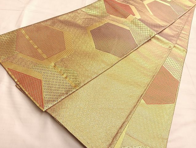 平和屋着物◎佐賀錦 六通柄袋帯 亀甲文 金糸 逸品 BAAJ9988du