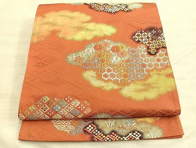 平和屋着物◎六通柄袋帯 唐織 雲取り吉祥花文 金糸 逸品 BAAJ9992du