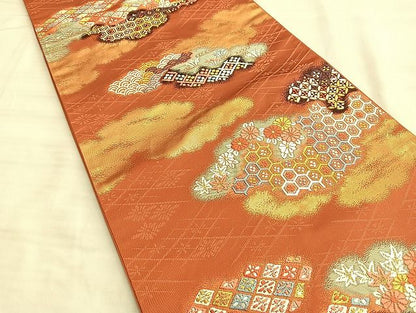 平和屋着物◎六通柄袋帯 唐織 雲取り吉祥花文 金糸 逸品 BAAJ9992du