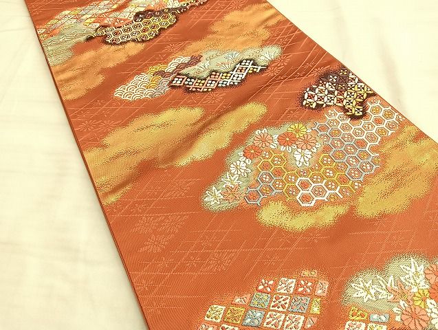 平和屋着物◎六通柄袋帯 唐織 雲取り吉祥花文 金糸 逸品 BAAJ9992du