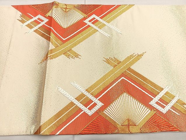 平和屋着物◎太鼓柄袋帯 駒刺繍 ひし形文様 金糸 逸品 BAAJ5946ea