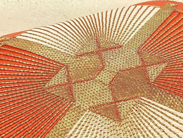平和屋着物◎太鼓柄袋帯 駒刺繍 ひし形文様 金糸 逸品 BAAJ5946ea