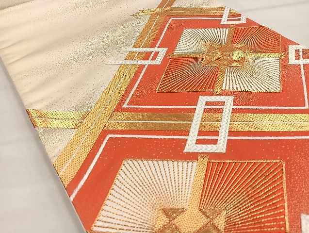 平和屋着物◎太鼓柄袋帯 駒刺繍 ひし形文様 金糸 逸品 BAAJ5946ea