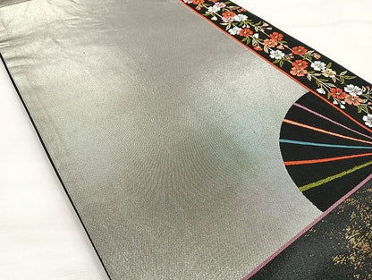 平和屋着物◎六通柄袋帯 唐織 春日譜末広文 黒地 金糸 引箔 逸品 BAAJ6010ea