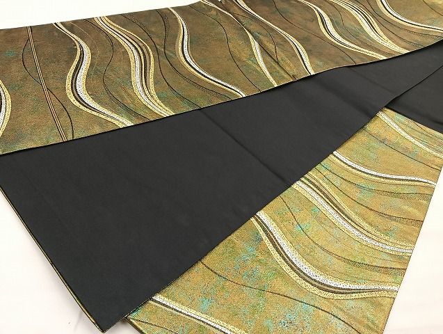 平和屋着物◎六通柄袋帯 流水紋 金銀糸 引箔 鈴乃屋扱い 逸品 BAAJ6004ea