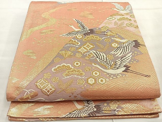 平和屋着物◎六通柄袋帯 唐織 道長飛鶴宝尽し 金糸 逸品 BAAJ6008ea